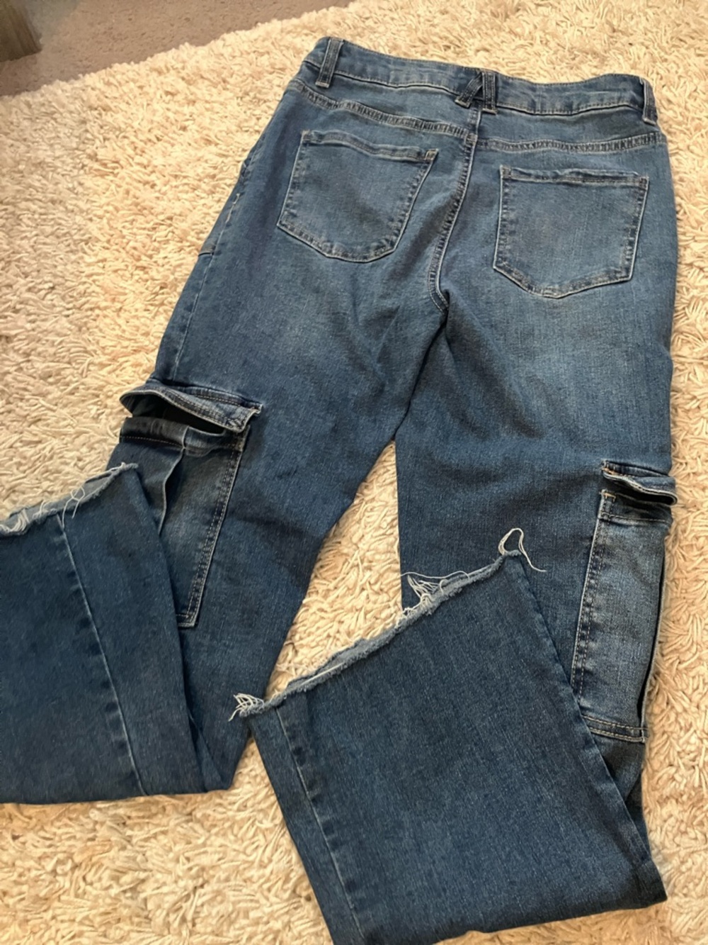 Distressed Blue Cargo Jeans